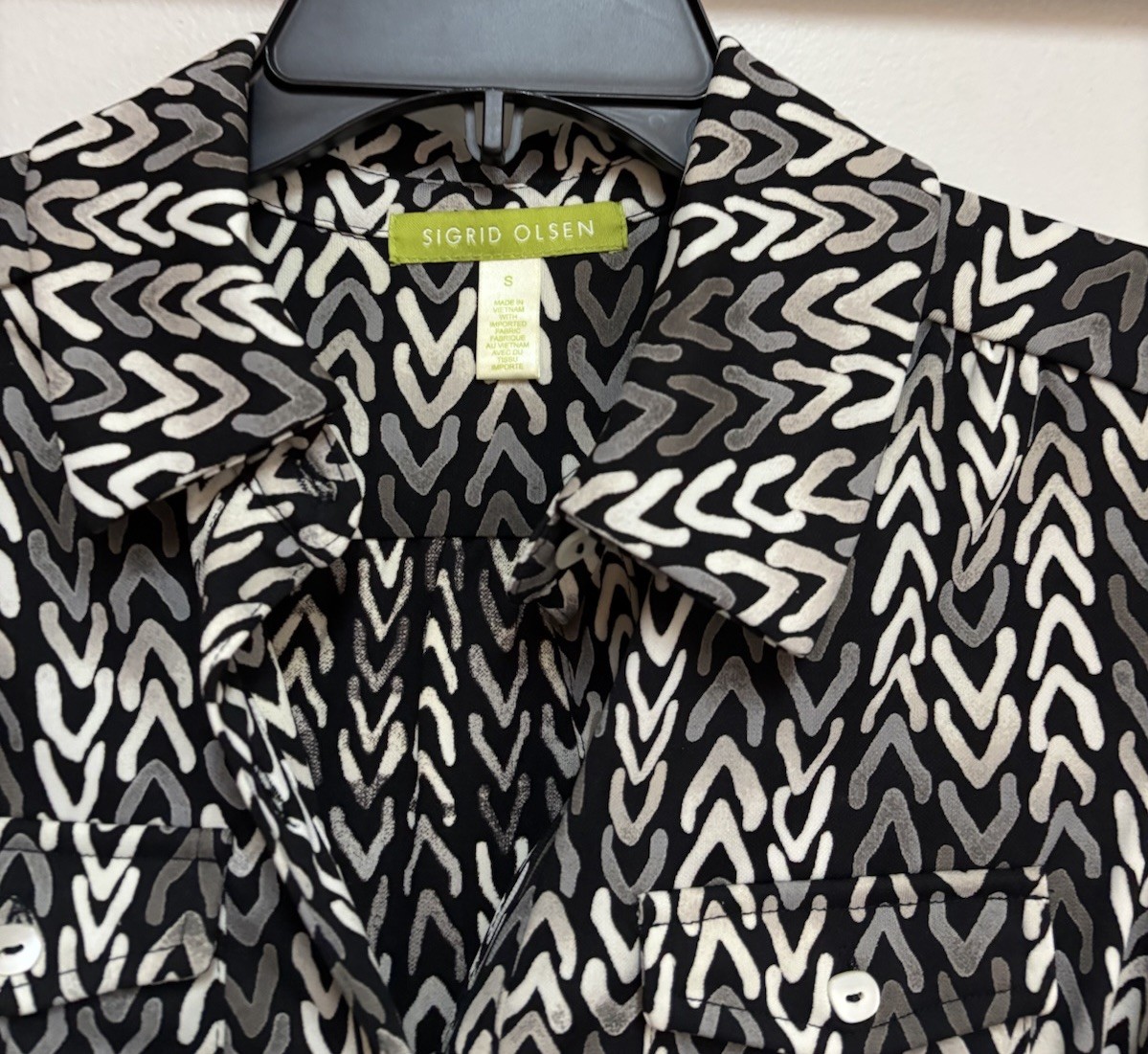 Sigrid Olsen Black Gray Patterned Button Front Sh… - image 6