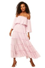 Women's MISA Pink Off-Shoulder Tiered Maxi Dress S