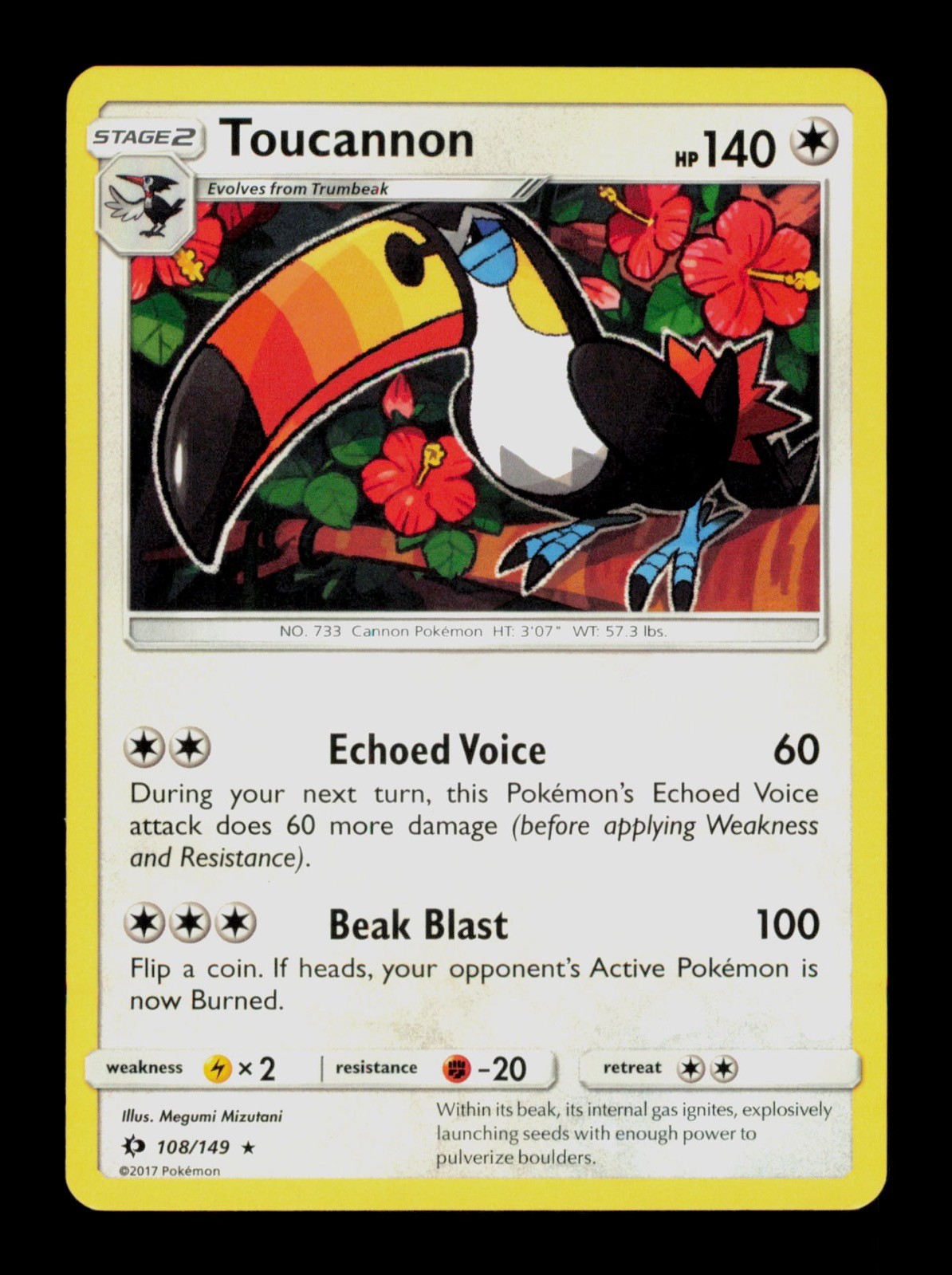 Toucannon 108/149 Pokemon Sun&Moon Trading Card TC