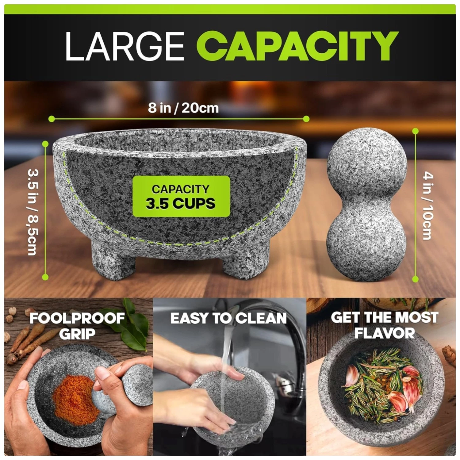Granite Mortar and Pestle for Spices & Guacamole