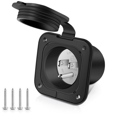BUMBEE 15 Amp 125V Flanged Inlet, NEMA 5-15P 2 Pole 3-Wire AC Port Plug, RV S...