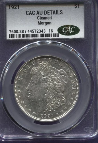 1921-P Morgan Silver Dollar, CACG AU, Details cleaned