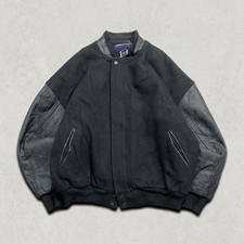 Mwg Varsity Jacket Mens Large Vintage Wool Leather Sleeve Bomber, Black