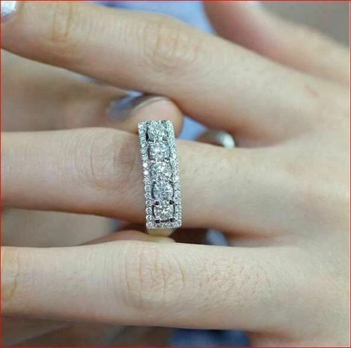 2.50Ct Round Lab Created Diamond 5 Stone Wedding Band Ring 14K White Gold Plated - Picture 3 of 6