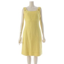 Chanel 1997 Wool Coco Mark Tweed Sleeveless Dress Chest 39cm Length 75cm Yellow