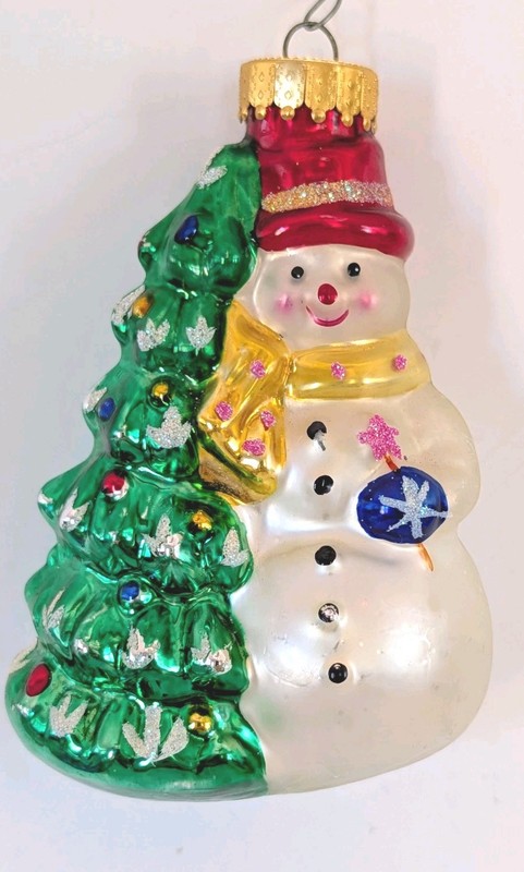 Vintage Unique Treasures Blown Glass Snowman Christmas Ornament