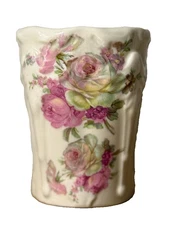 Kernewek Goonhavern England Vanity Cup Holder Roses Raised Relief 4" Vintage