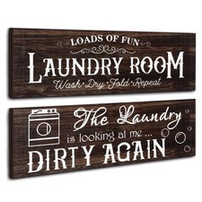 Jetec 2 Pieces Rustic Laundry Room Wooden Signs 13.8 x 4.7 inches, Brown