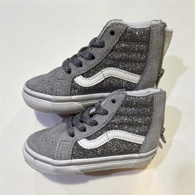 VANS Sk8-Hi Unisex Toddler High Top Suede Sneakers Gray Glitter Lace-Up