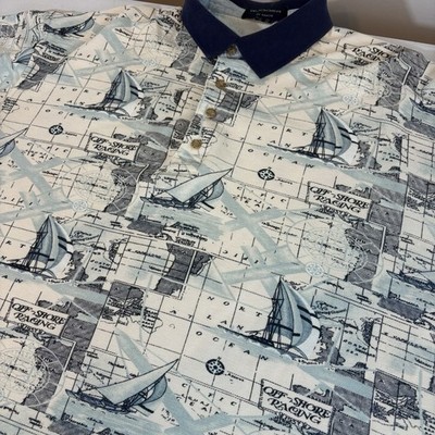 Gant Rugger Men s Graphic Polo, XL, Sailing All Over Nautical Print Cotton