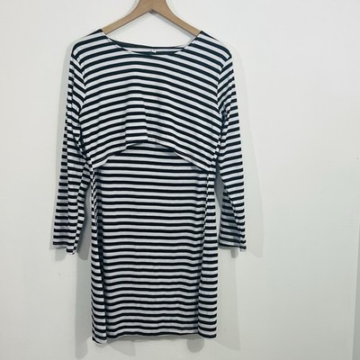 Nursing Black And White Striped Breast Feeding Dress Long Sleeve Classic NEW