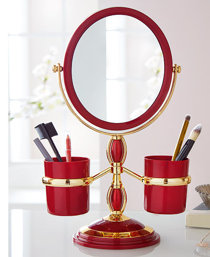 Make Up Mirror with Holders Red Space Saving Storage