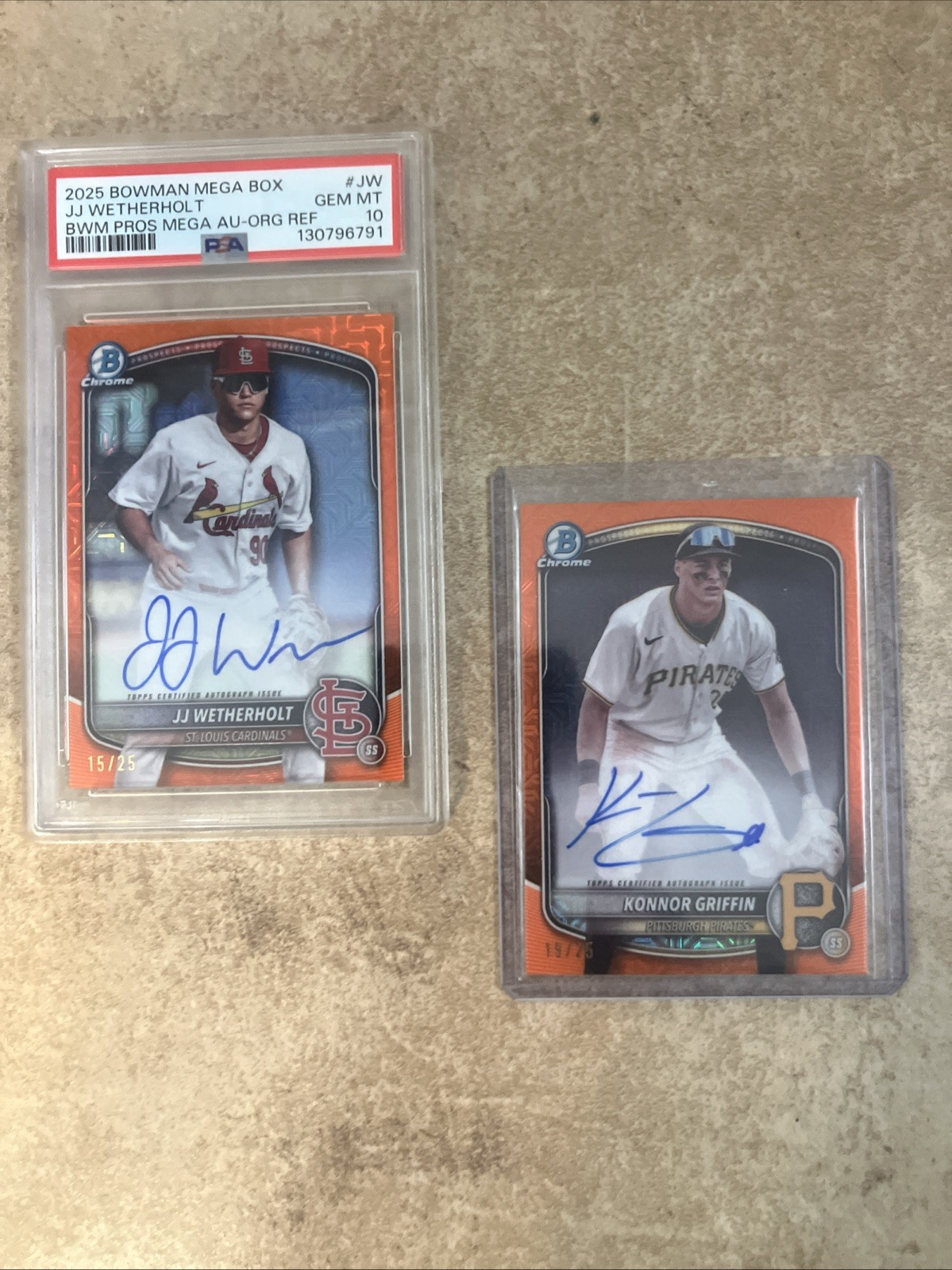 2025 Bowman: JJ Wetherholt Auto /25 PSA 10, Konnor Griffin Auto /25 (Raw)