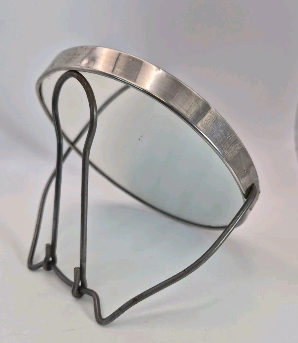 Vtg Tabletop 2x Sided Mirror Silver Metal Ring Stand Shaving Makeup 5.5" ISRAEL