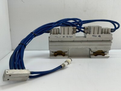 SMC Pneumatic Manifold Assembly with 4 Solenoid Valves and Air Tubing