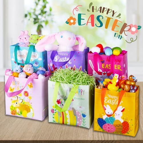 Happy Easter Egg Hunt Bags Bunny Carrot Chick Gift Bags with Handles ...