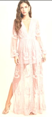 Prom Dresses Lace Top Maxi Dress Wishlist Helen Maxi Dress Natural Boho  Lace Plunge Neckline Romantic L See Below