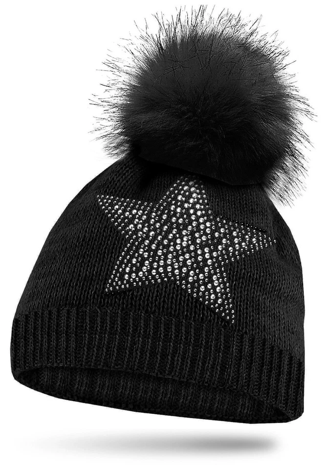 BLACKSHIRT COMPANY Mädchen Strickmütze Glitzer mit Strass und Bommel