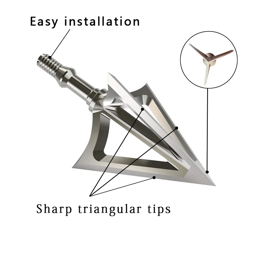100/125 Grano Tiro con Arco Cabezas Anchas Fijas 3 Hojas Acero Inoxidable Punta de Flecha Foto 2 de 4