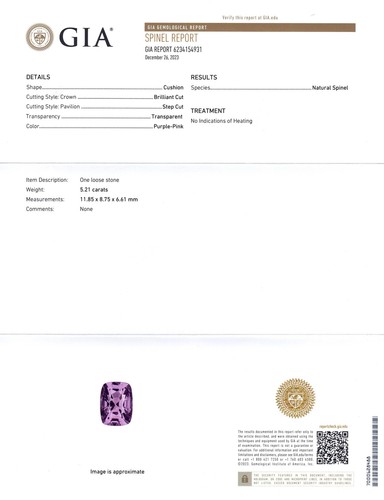 5,21ct Kissen lila-rosa Spinell GIA zertifiziert unbeheizt - Bild 3 von 16
