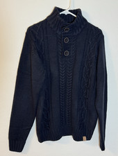 Original Weatherproof Vintage Sweater Men's Medium Navy Cable Knit Acrylic Snaps