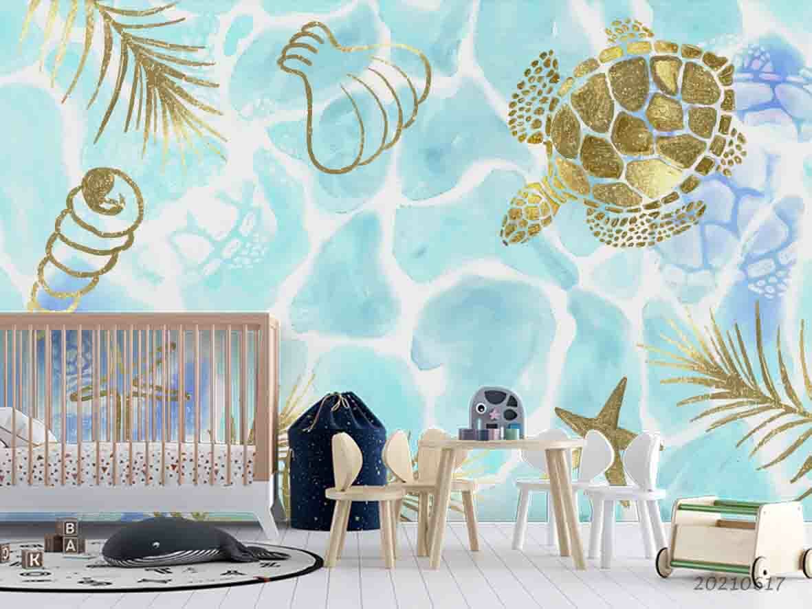 3D Tropical Blue Sea Turtle Self-adhesive Removable Wallpaper - Main Image