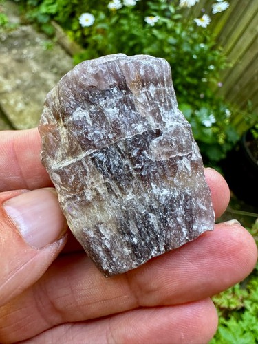 PURPLE BANDED FLUORITE ROUGH UNPOLISHED CRYSTAL STONE 45mm x 33mm ID CARD - Picture 2 of 5