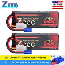 2x Zeee 11.1V 120C 5000mAh 3S Lipo Battery LCG Height 25mm EC5 for RC Car Hobby
