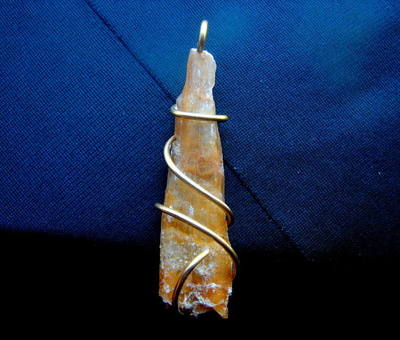 GOLDEN ORANGE SELENITE PENDANT CRYSTAL WAND THIRD EYE CHAKRA AMULET