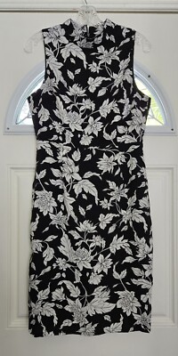 Lulus Sleeveless Dress Women M Black White Floral Lined Zip Summer Career
