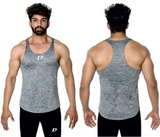 Mens Bodybuilding Gym Vest Gym Stringer Vest Racer Back Melange Athletic Vest