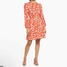 Eliza J Floral Long Sleeve Crepe Dress In Orange Size 2