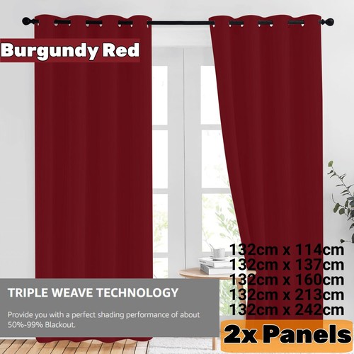 2X Blockout Curtains Thermal 100% Blackout 3 Layers Fabric Pair Eyelet Bedroom - Picture 11 of 22