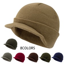 Army Style Jeep Cap,Winter Warm Knit Military Peak Hat,Thick Beanie-Fits All