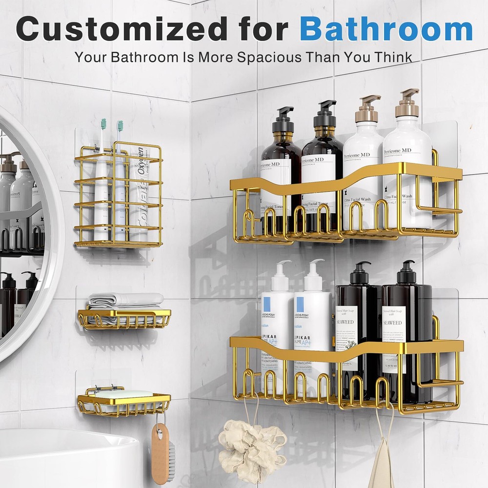 5-Pack Adhesive Shower Caddy for Bathroom Storage and Home Organization
