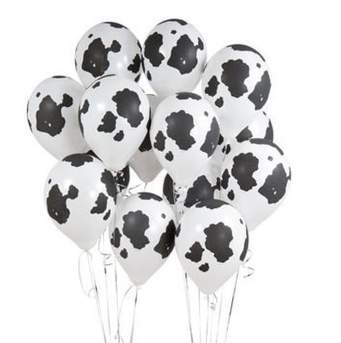 Paquete de 12 globos estampados de vaca 12" granja fiesta decoración corral tema novilla negro - Imagen 2 de 2