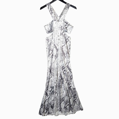 $198 Mare Mare Maxi Mermaid Dress Cold Shoulder Snakeskin Jersey Satin Sz Small - Picture 9 of 11