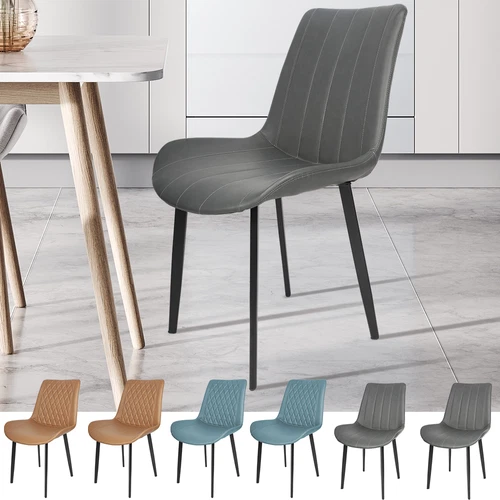 2 Pcs Faux Leather PU Padded Dining Chairs Kitchen Dining Room Chair Set Family - Picture 4 of 15