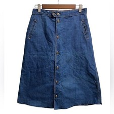 VTG 80s Cotton Button-Front Midi Denim Skirt Contrast Stitching SZ 6 or 13/14