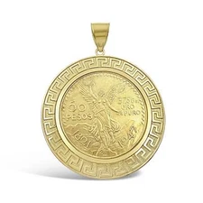 Real 14k Gold Solid Mexican Centenario 50 Pesos 1947 Coin Pendant with Bezel