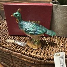 PHEASANT Bird Bejeweled Austrian Crystals & Enameled  Trinket Box W Necklace