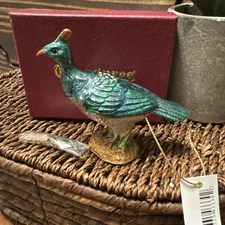 PHEASANT Bird Bejeweled Austrian Crystals & Enameled  Trinket Box W Necklace