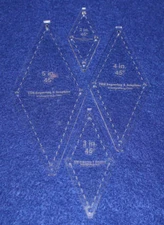 Quilt Templates-No Tip 45° Diamond 4 Pc Set- 2",3",4",5" -Acrylic 1/8" w/guides