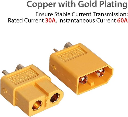 2 paires de connecteurs XT60 mâle/femelle + câble silicone 12AWG 100mm jaune - Photo 4/5