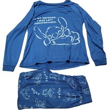 Disney Lilo And Stitch Pajamas 2 Piece Set Size XS 0-2 Long Sleeve Blue