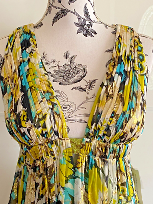 Robe De Soirée Aidan Mattox 'Niteline' - Soie, Jupon Mousseline - Taille 6, Bleu Turquoise - Style Déesse Grecque - Neuf Sans étiquettes