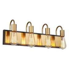 JAZAVA 22.4 in. 4-Light Brushed Gold and Black Vanity Light