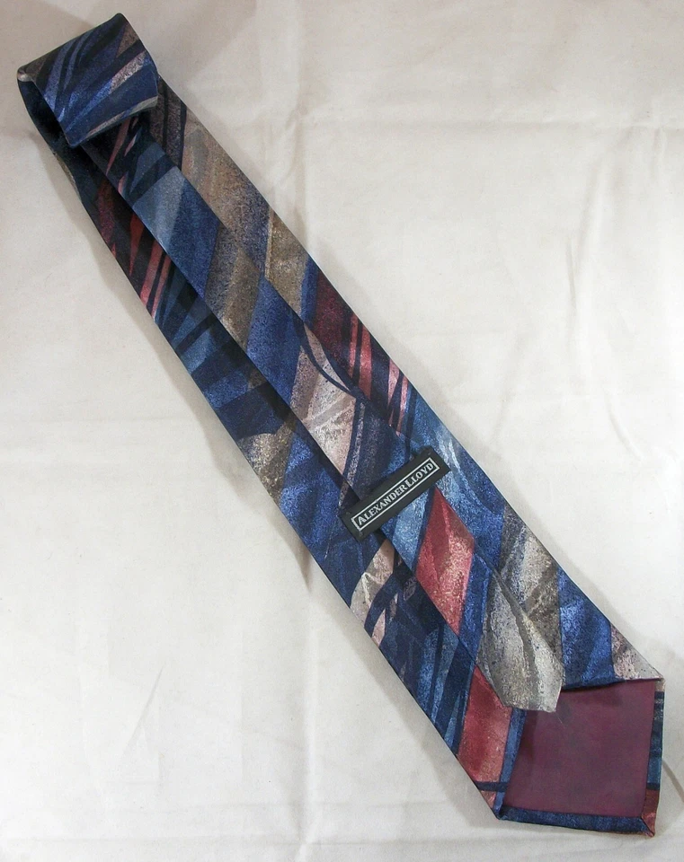 Corbata de cuello ALEXANDER LLOYD azul tonos tierra rayas XL 64" largo x 3" ancho (F029) Foto 4 de 4