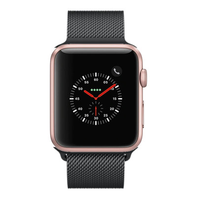 gold apple watch with black milanese loop