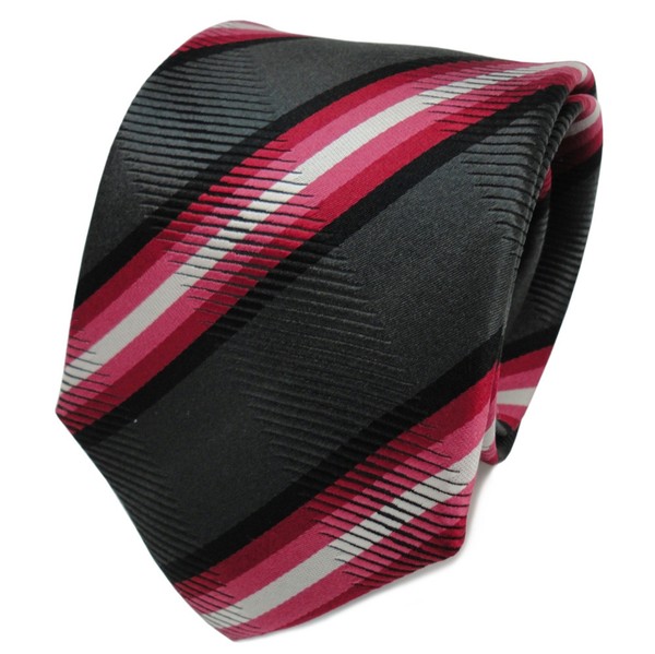 Tigertie Designer Seidenkrawatte Rot Anthrazit Schwarz Gestreift- Krawatte Seide-image